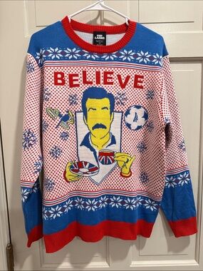 Ted Lasso "Believe" Minimalist Fair Isle Ugly Christmas Sweater Size Medium
